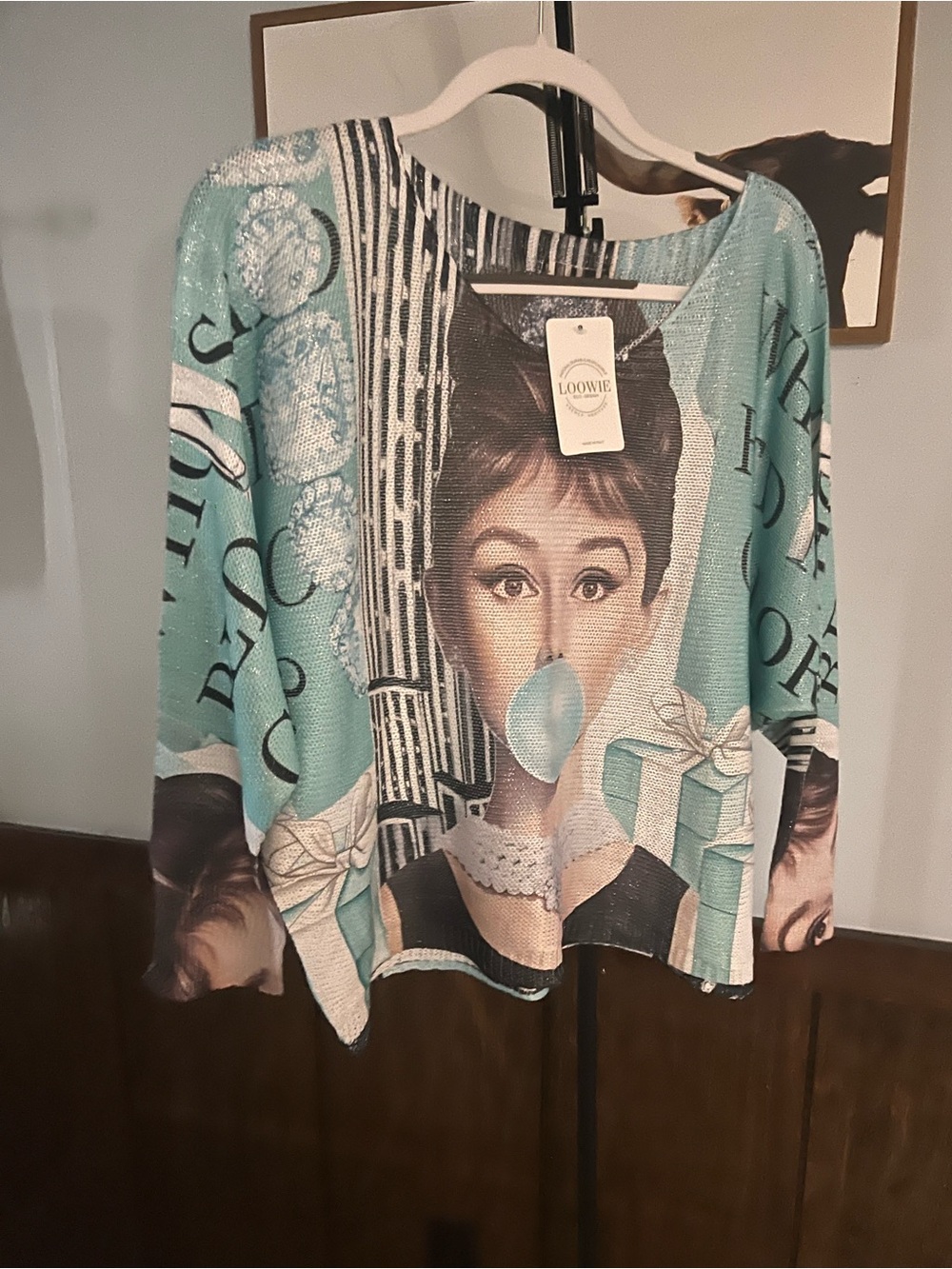 Women's Aqua Graphic Long Sleeve Tee with Audrey Portrait